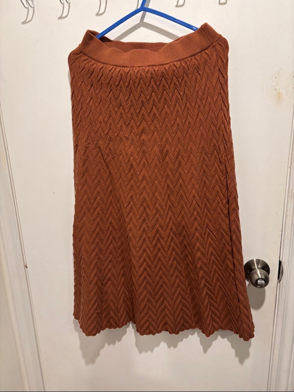 Allegra K Rust Chevron Knit A-Line Skirt